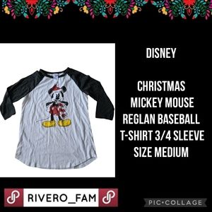 DISNEY | CHRISTMAS MICKEY MOUSE REGLAN  BASEBALL T-SHIRT 3/4 SLEEVE | SIZE MED